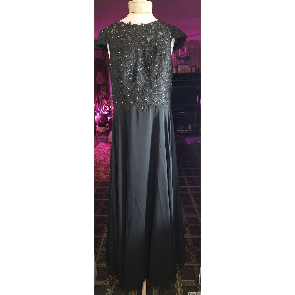 JJ's HOUSE Mother of The Bride Dress Sz Medium Black Beaded Sheer Formal Wedding